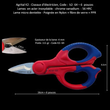 107- Ciseaux d'électricien, Code : k2- 64 - 16cm (6" ) 