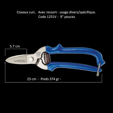 95-Ciseaux cuir, Avec ressort -1251V -23 cm  (9")