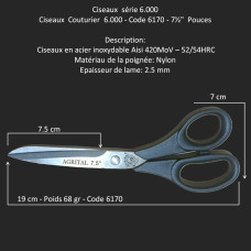 70 - Ciseaux  Couturier  6.000 - 6170 - 7,5" 19 cm  